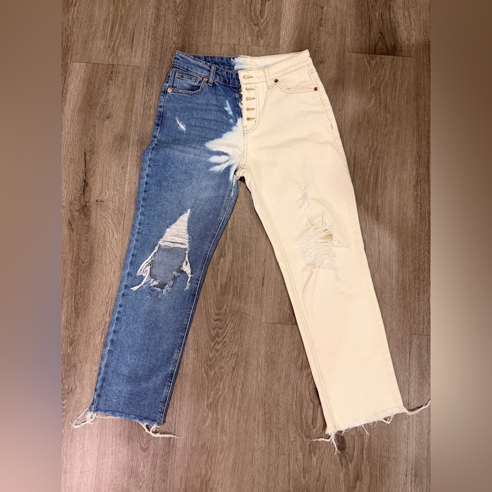 Wild Fable Blue and Cream Distressed Straight Leg Jeans